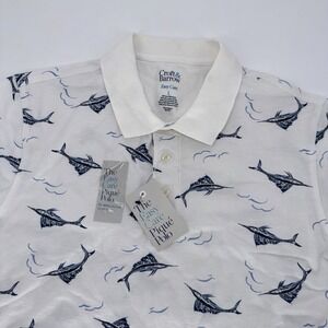 Croft & Barrow Mens Easy Care Pique Polo Shirt White Marlin Fish Print Large NWT